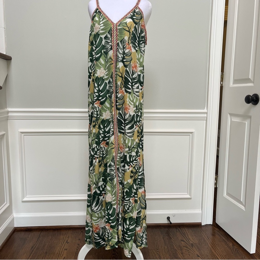 AMERICA AND BEYOND Tropical Rayon Print Maxi Dress S